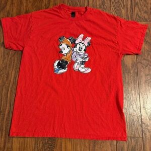 Disney Mickey and Minnie Mouse Cute Women's T Shirt Size L Red 100% Heavy Cotton